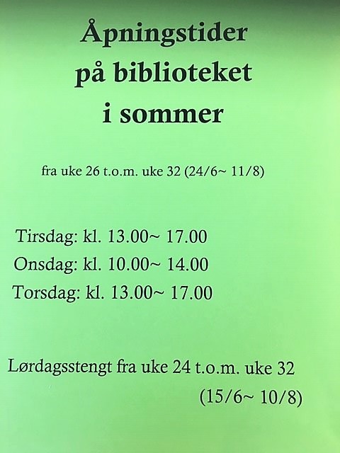 Åpningstider på biblioteket i sommer